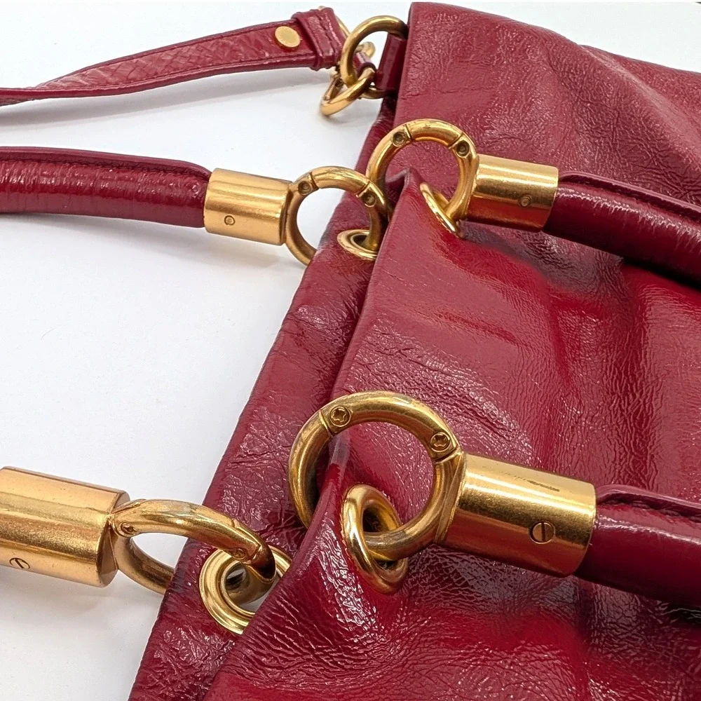 Marc‎ by Marc Jacobs Red Patent Leather Tote Crossbody Bag Gold Hardware
